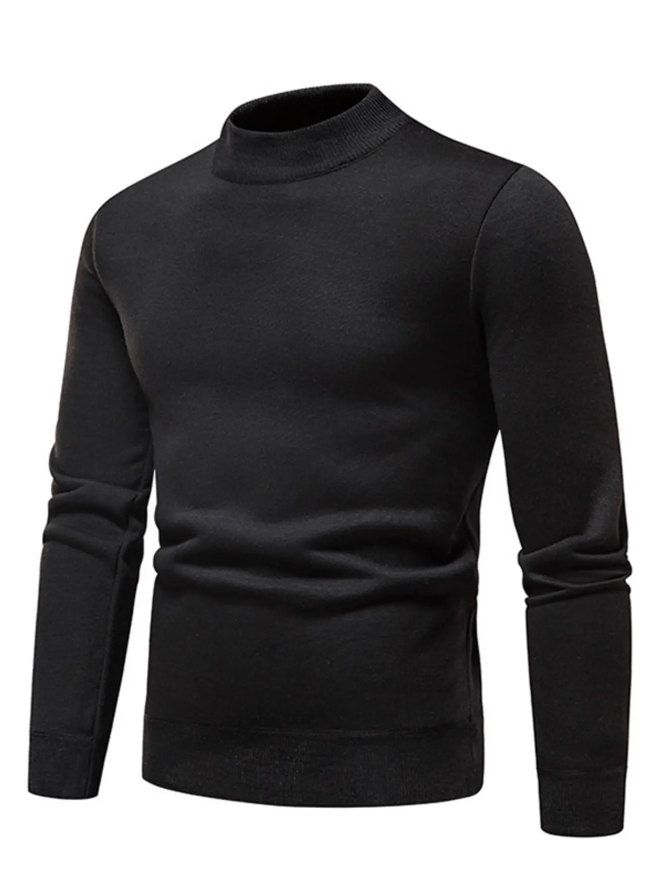 Men's Half High Neck Solid Color Fleece Knit Polyester Sweater, Soft Fitted Long Sleeve Pullover, Casual Business Wear for Fall Winter