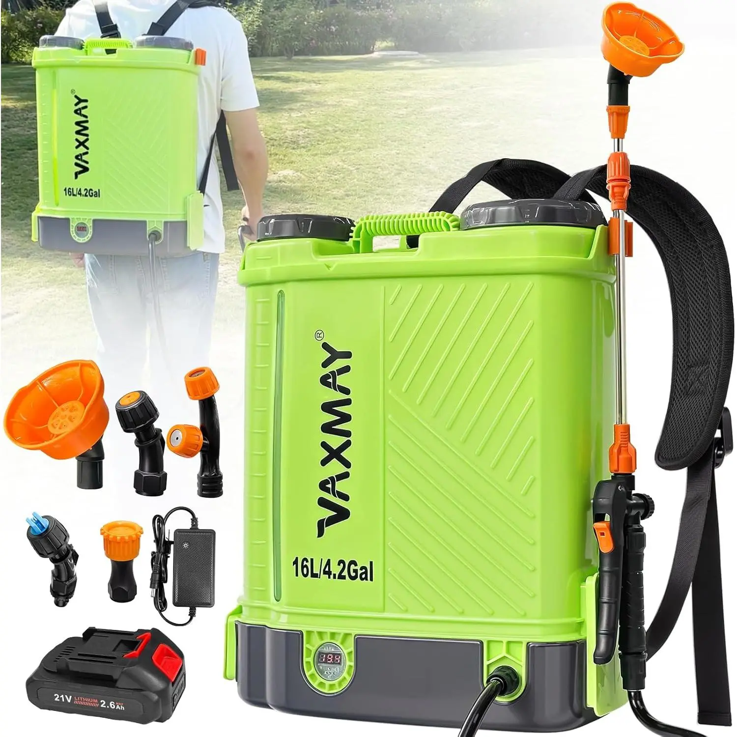 Battery Powered Backpack Sprayer 4 Gallon, 100 PSI Electric Garden Sprayer Works with Makita 18V Battery, Weed Yard Sprayer with Telescopic Wand, 5 Nozzles, 2.6 Ah Battery & Charger Included