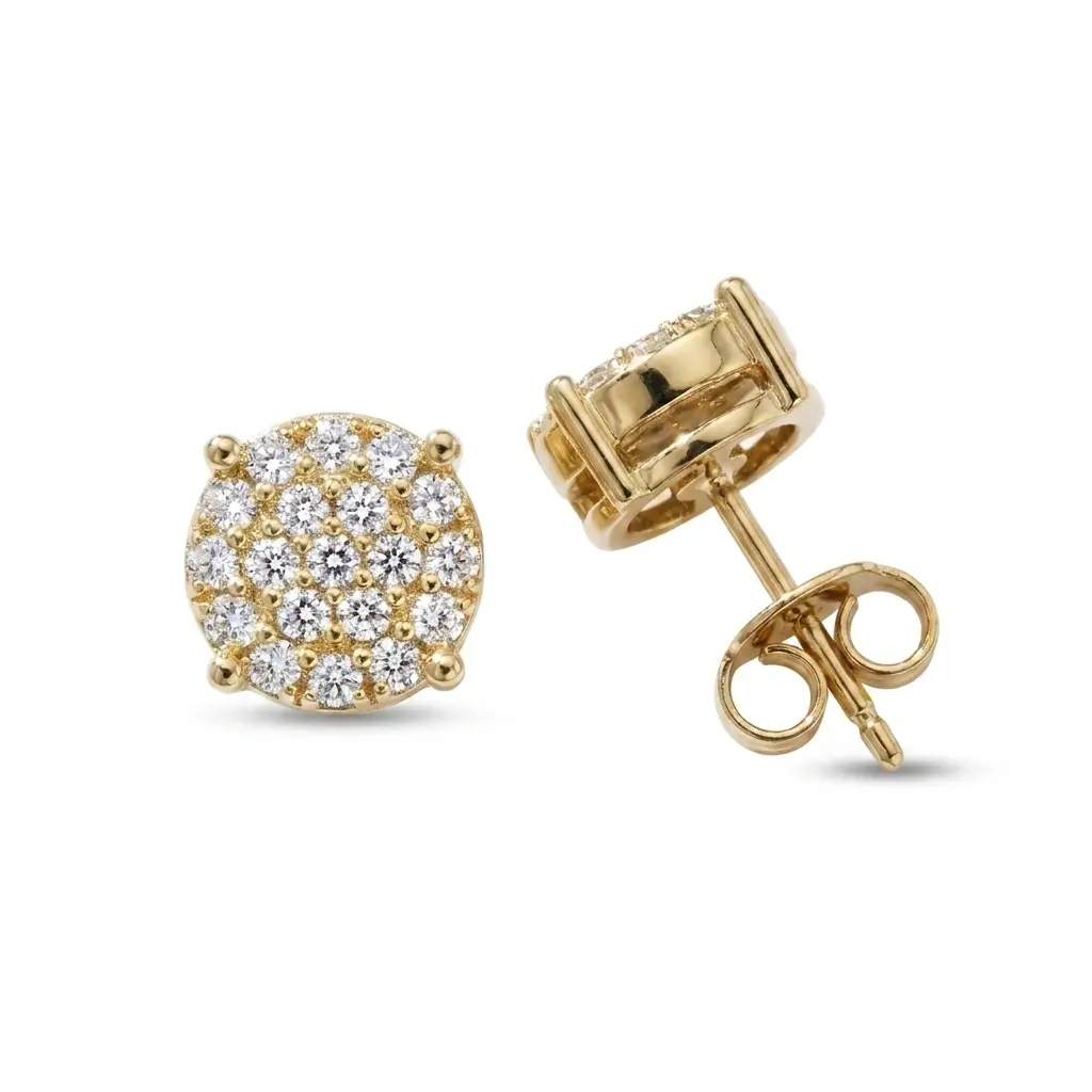S925 Sterling Silver Gold-Plated Floral Moissanite Stud Earrings, Lab-Created Gemstones, Quiet Luxury Boujee Jewelry, Perfect Birthday Wedding Gift for Men & Women style