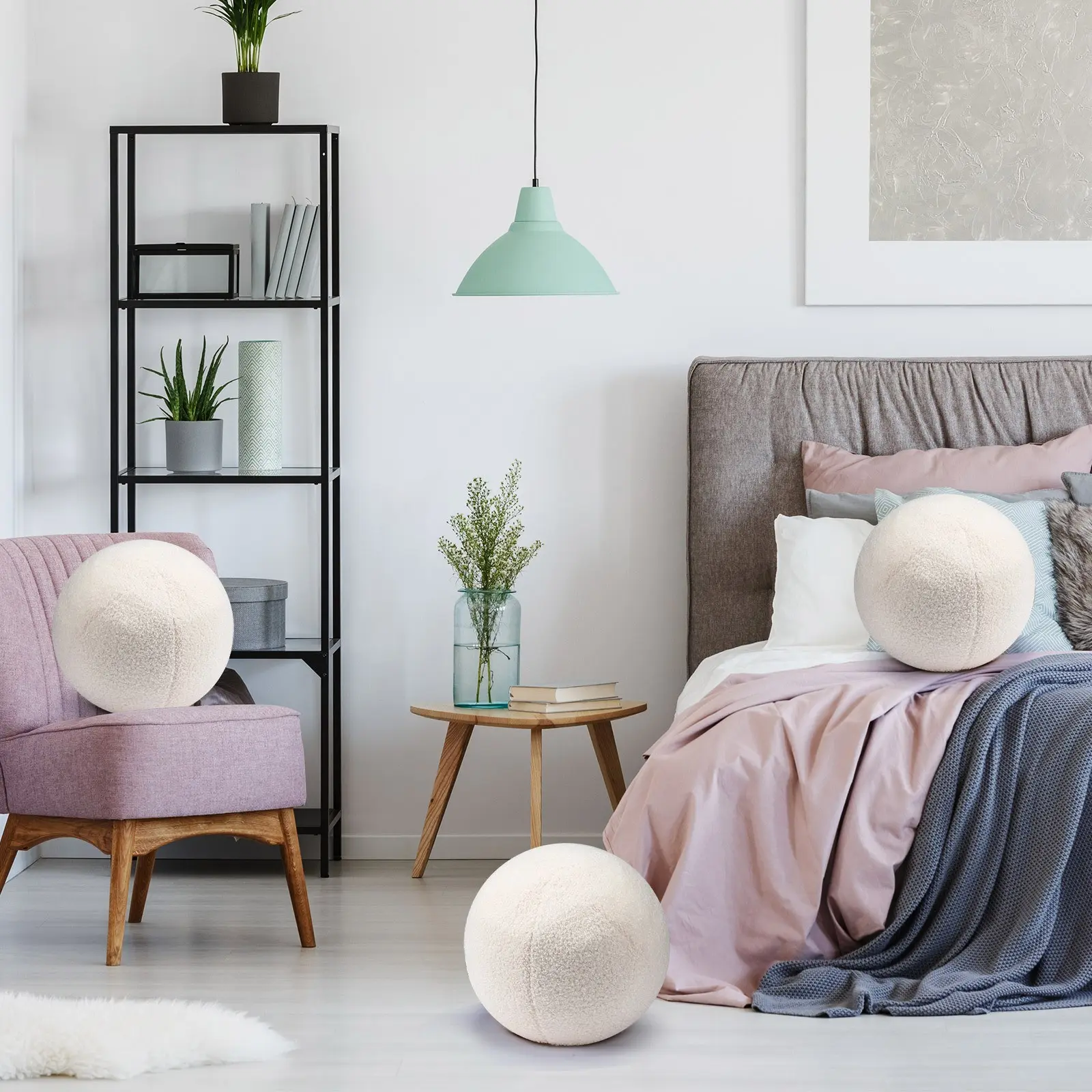 3pcs Ball Pillows 13.8 Inch Round Throw Pillows Nordic Decorative Circle Plush for Bedroom Living Room Couch Bed Home Decorations(White)