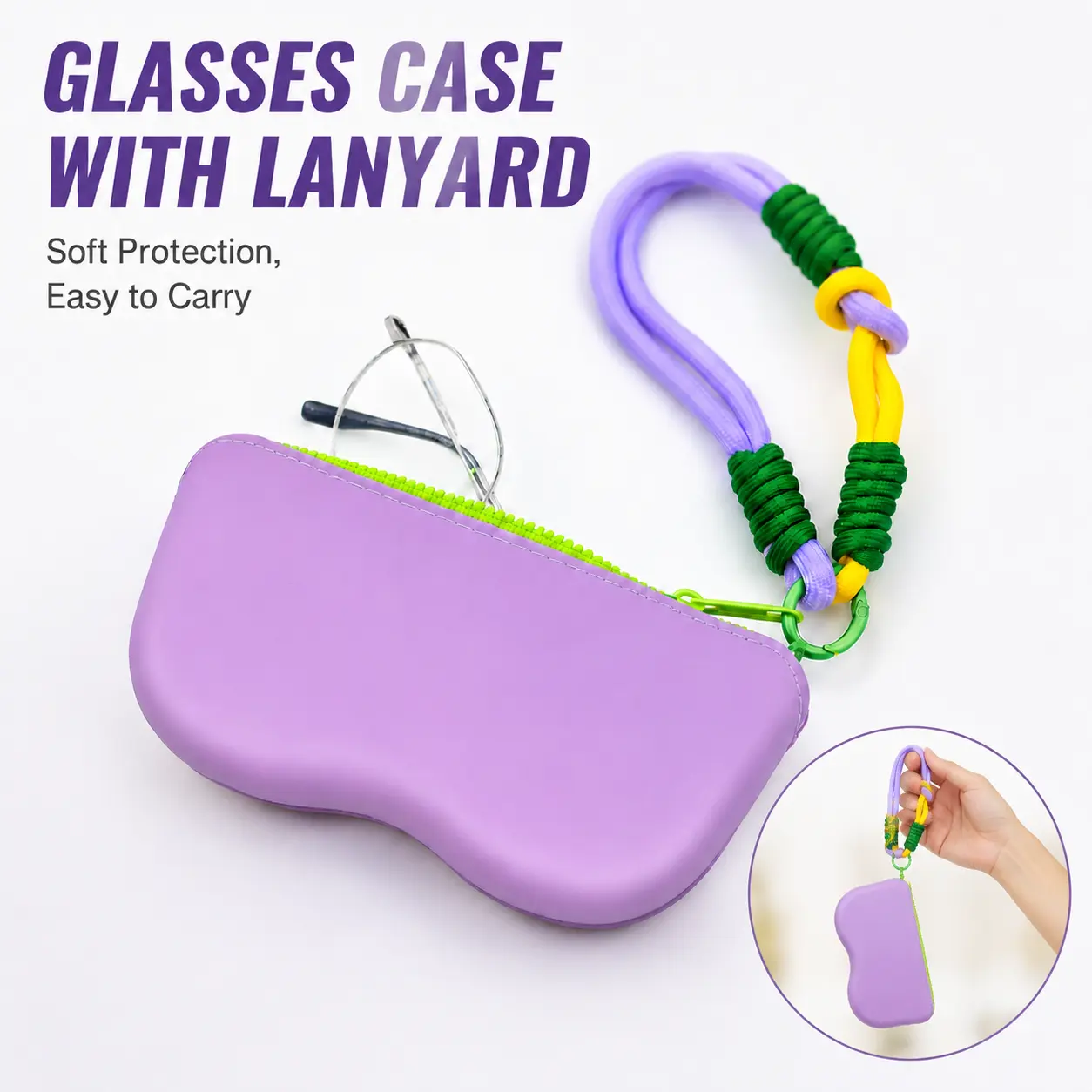 Dopamine Color Silicone Glasses Case With Detachable Strap, Portable Protective Sunglasses Storage Pouch, Wrist Carry Eyewear Holder, Stylish Functional Summer Accessory For Daily Outdoor & Travel Use-YY0