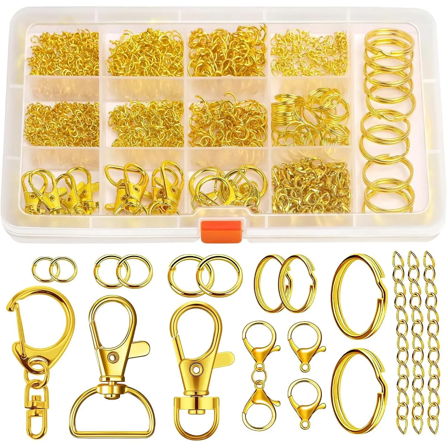 1018 count  Making Kit, Key Chain Making Kit Including Lobster Claw D-Type  Clip, Extender Chain, Lobster Clasps, Key Rings and Jump Rings for  Bracelet Making Supplies
