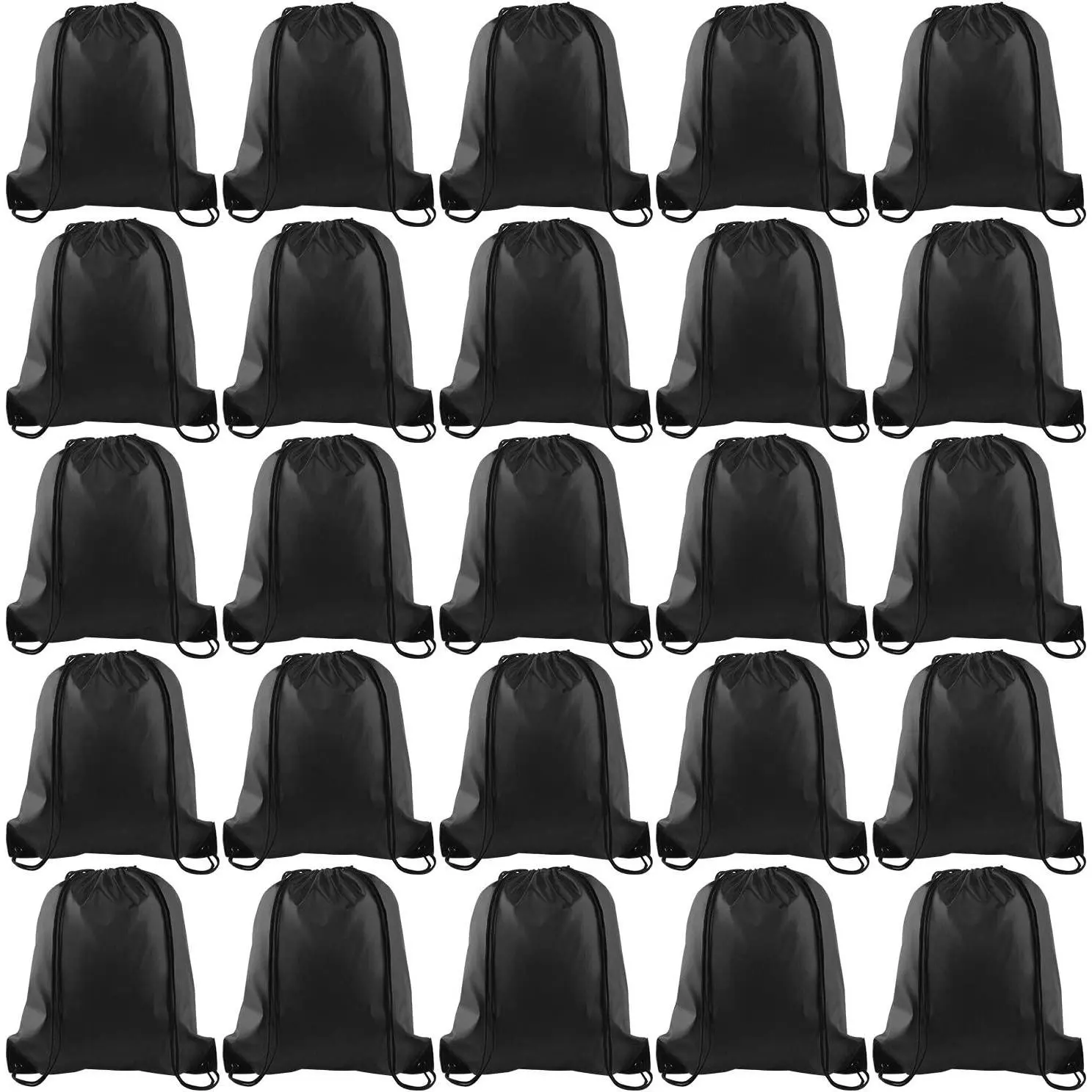 25Pcs Drawstring Backpack Bags String Backpack Sport Bag Sack Cinch Tote Gym Backpack Bulk for Gym Sport Traveling,Black