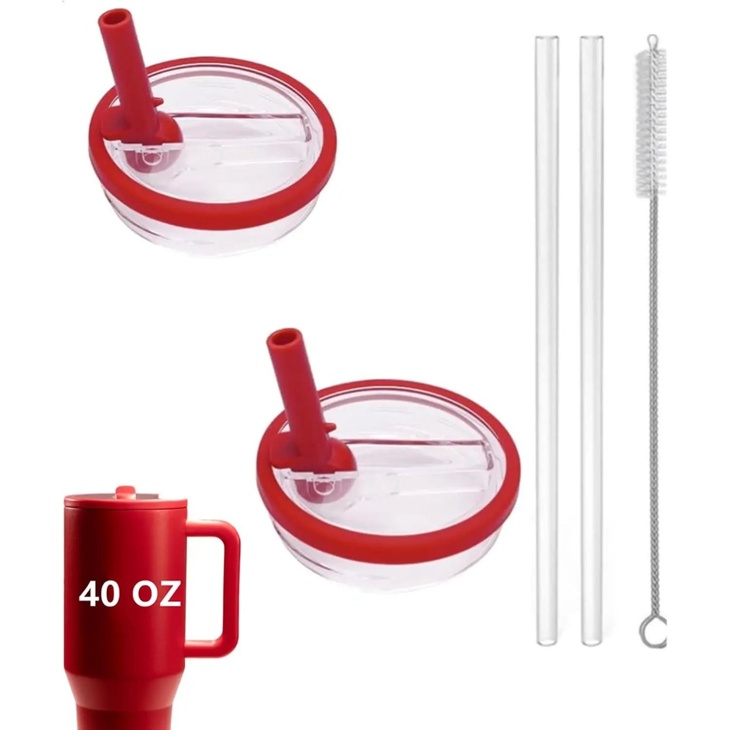 2 Pack 40 oz Tumbler Flip Straw Lid  fit for , Spill Proof Splash Resistant Tumbler , Leak Proof Tumbler Cover for Cup Accessories (Red)