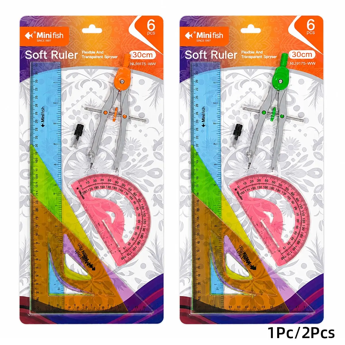 30cm Geometry Set with Flexible Ruler Compass Protractor Triangle Ruler Dual Scale Measuring Drawing Tools Math Learning Supplies for Students Office School Stationery Geometry Practice Back to School Supplies
