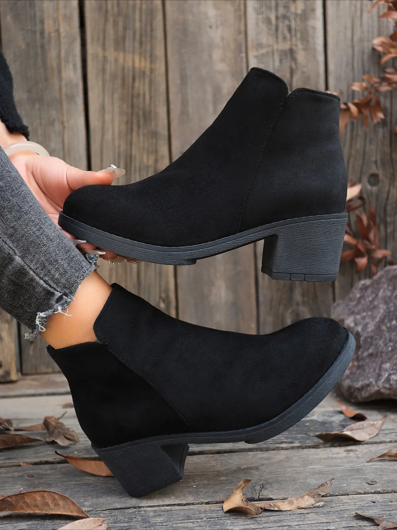 Ankle boots with block heel & side zipper, round toe, non-slip rubber sole. Minimalist for spring autumn, comfy for commuting, well-fitted for ankles and all foot shapes, Fashion Ankle Boots.