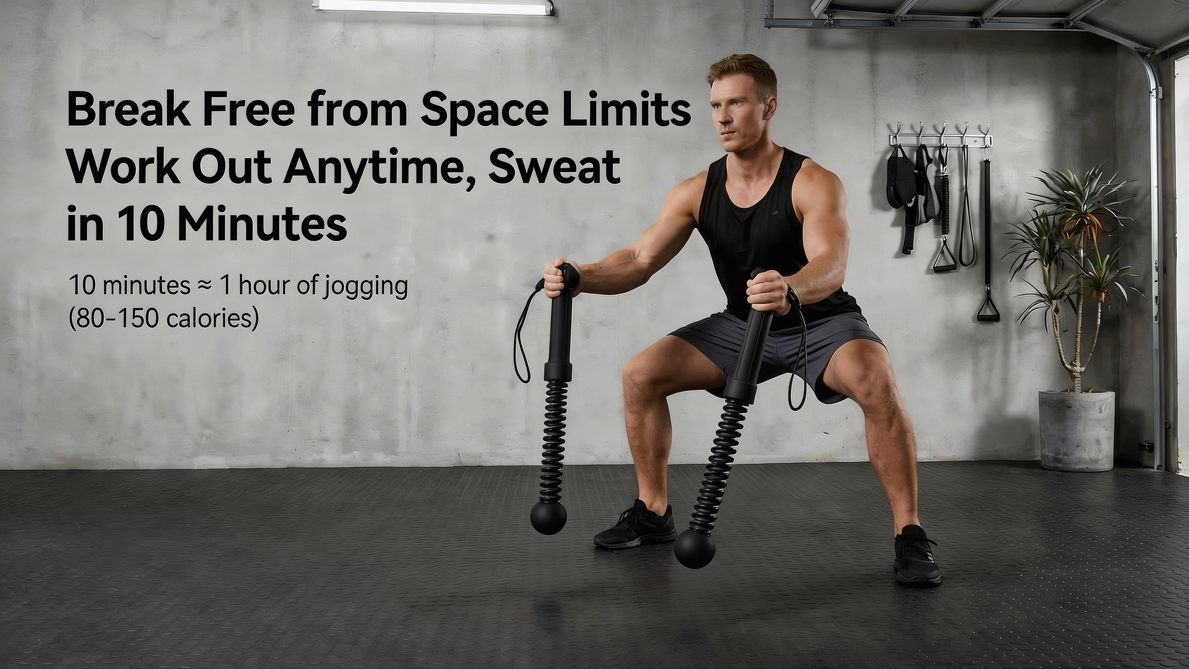 [Fahuac] Portable Cordless Battle Rope, Silent Spring HIIT Training Equipment for Home Fitness, Space Saving with Anti-Slip Grips, Lightweight with Carry Lanyard, Quiet Workout for Small Spaces