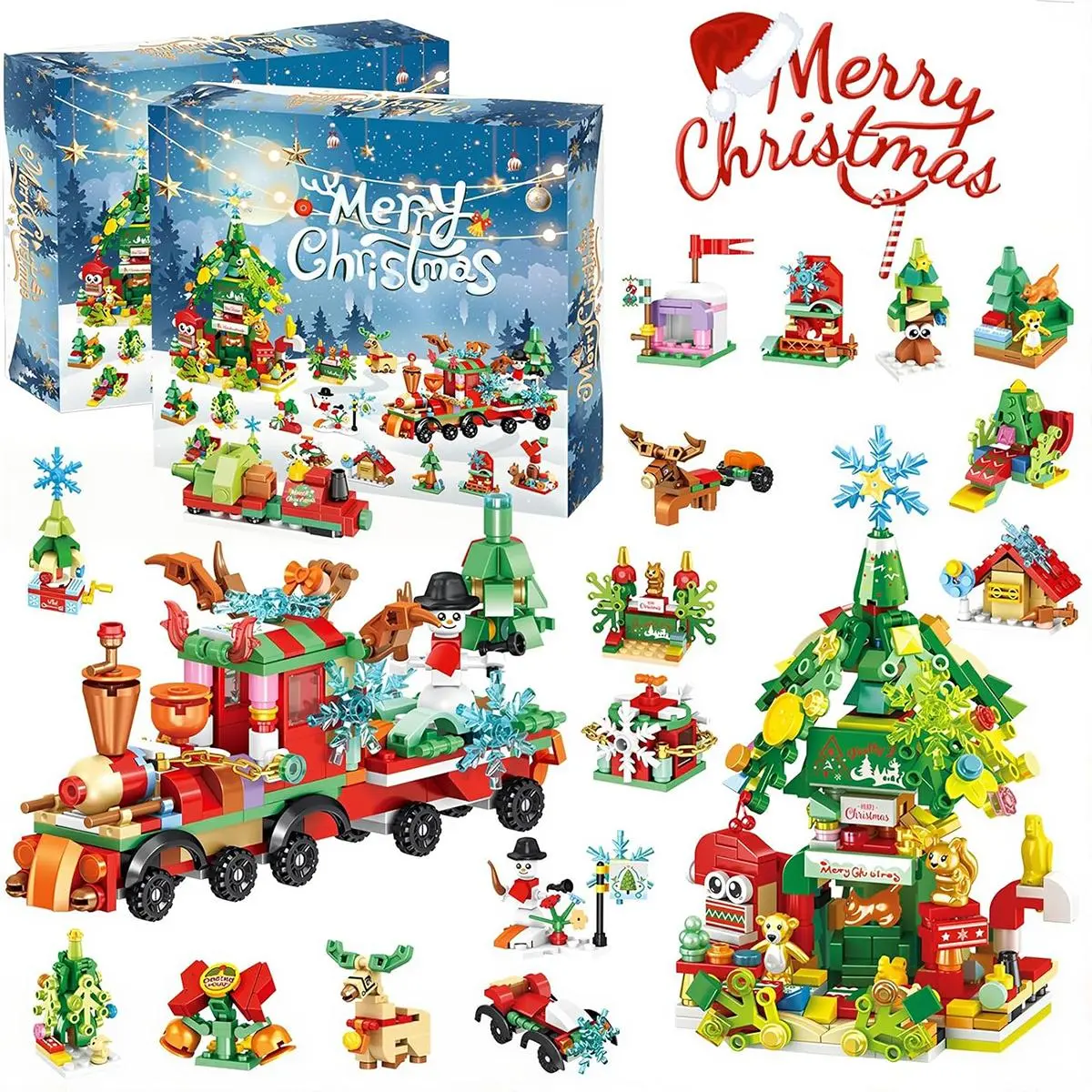 2026 Christmas Train Building Blocks Advent Calendar - 24-Box Countdown Surprise Toy Kit, Unisex ABS Plastic Creativity Set for Children & Teens (Home/Festive Party Supplies)