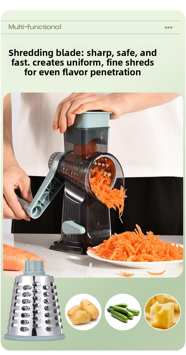 Rotary Cheese Grater, 1-Count Manual Vegetable Chopper with 3 Replaceable Stainless Steel Cutting Blades, Vegetable Shredder and Slicer, Multifunctional Kitchen Utensil, Vegetable Slicer Dicer, Summer Gift # GLOBAL PICKS