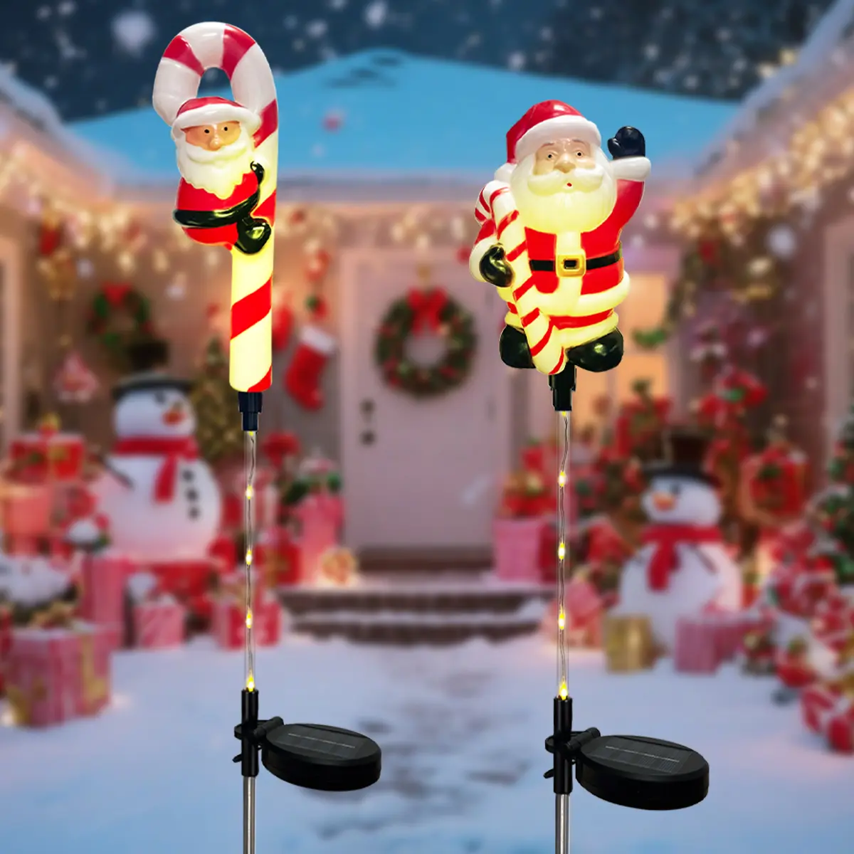 Solar Transparent Tube Ground Light with Santa and Cane Figure, Outdoor Christmas Decorations for Parks, Gardens, Patios, and Holiday Parties