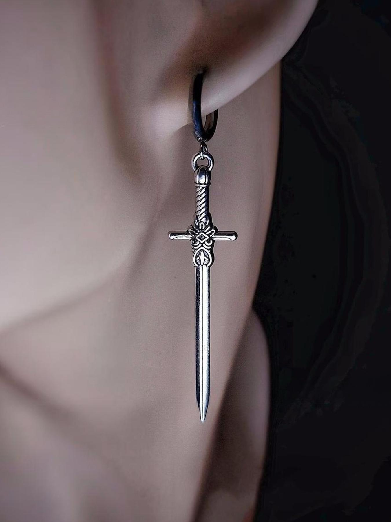 Unisex Gothic Style Sword Design Earrings, Stainless Steel Dangle Earrings, Punk Fashion Jewelry for Party, Daily Decor, Trendy All-match & Exquisite Jewelry for Birthday Gift, High Quality Earrings