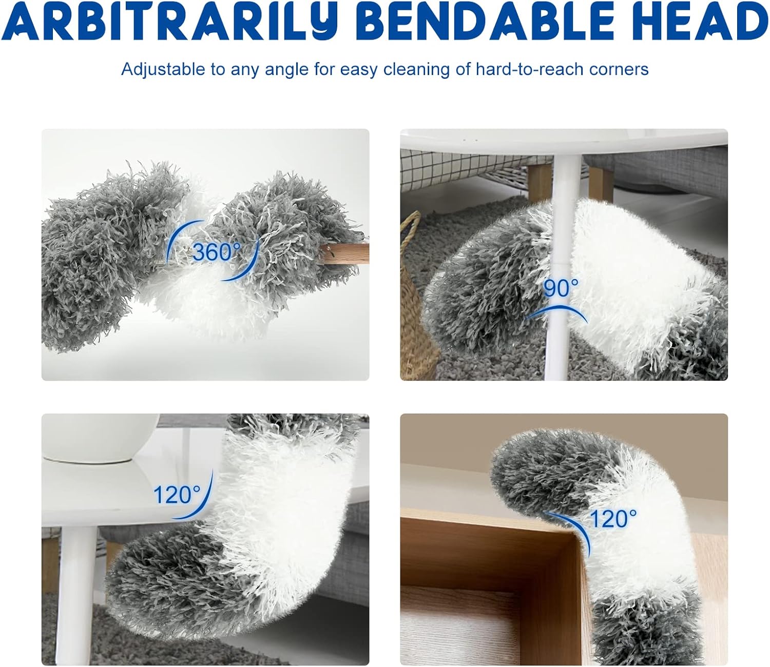 Microfiber Feather Duster for Cleaning, Extendable Duster with Telescopic Pole and 2 Replaceable Flexible Heads, Dust Removal Tool Suitable for Ceiling Fans, Furniture, Cars, Home and Kitchen Gadgets