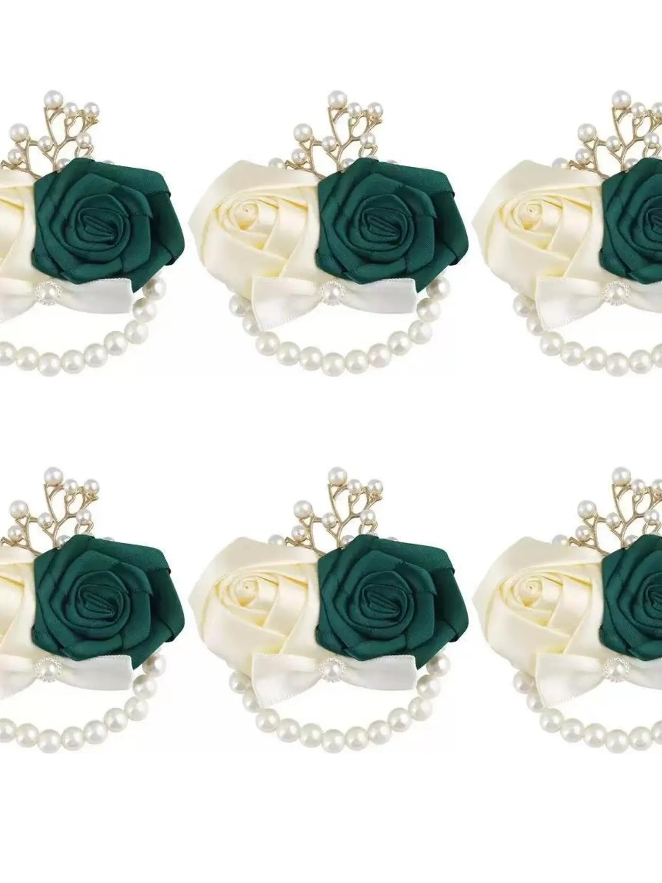 6-Piece Bridal Wrist Corsage Set, Rose Flower Pins, Wedding Decorations, Party Accessories, Pearl Bracelet, Dance Event Supplies