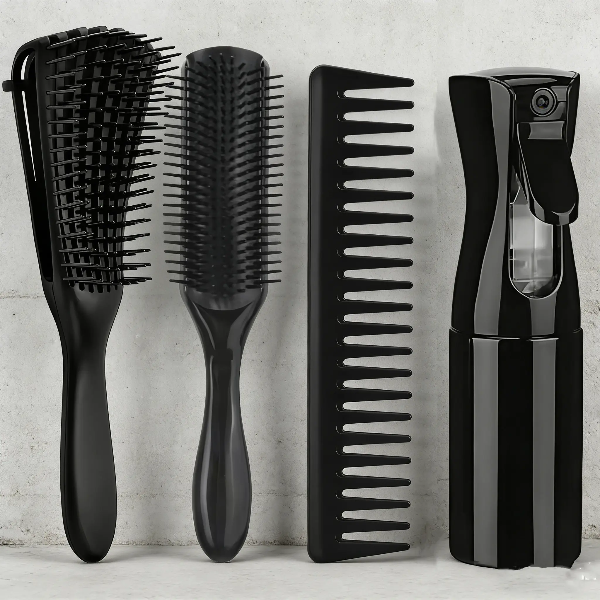 4-Piece Hair Styling Set, Wide Tooth Comb, Hollow Hair Brush, 200ML Spray Bottle, Personal Home Hair Care Kit, Heatless Styling Tools, Hair Salon Tools