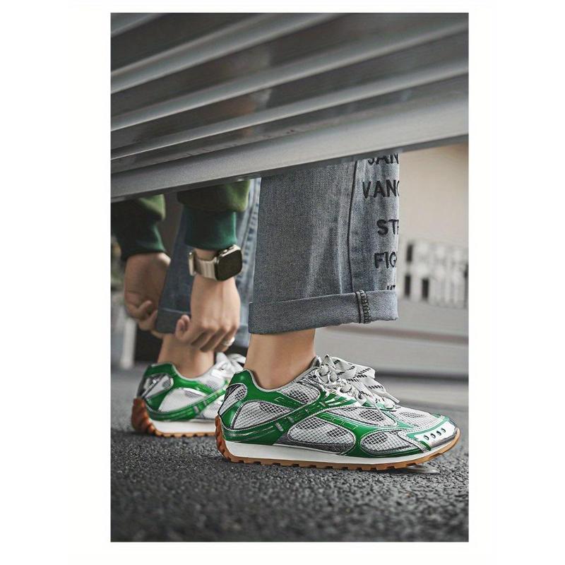 Retro Men's Casual Sneakers – Breathable Microfiber & PVC, Non-Slip Rubber Sole, Lace-Up Low Tops, All-Season Comfort for Walking & Daily Wear, Plus Size Options