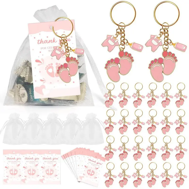 Cute Blue Footprint Keychain Gift Set - Suitable For Any Occasion, -Perfect For Baby Shower Decoration Supplies