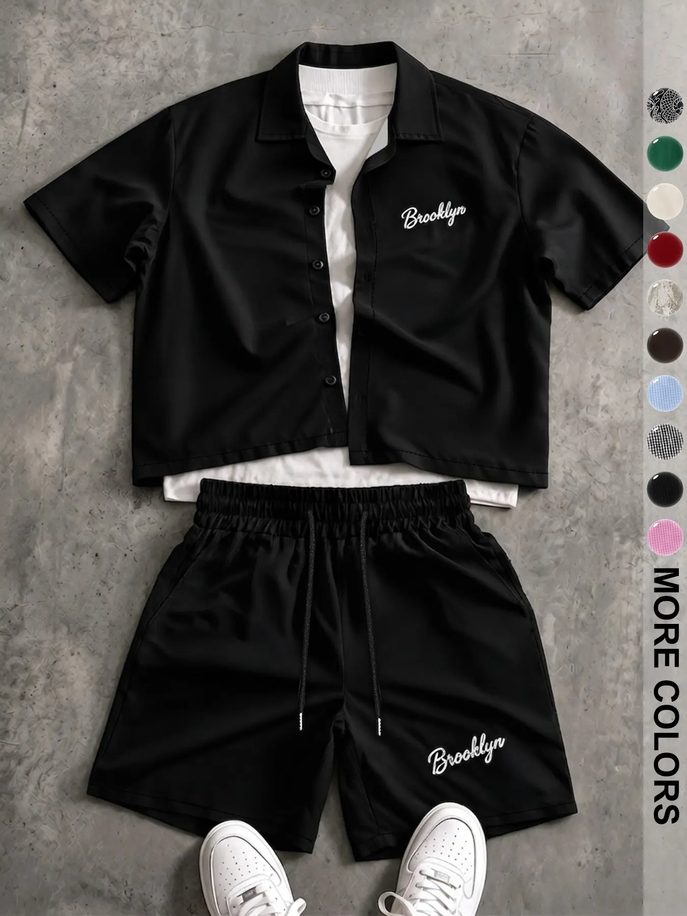 Men's 2-Piece Set, Plaid Letter Print Blouse and Graphic Shorts, Casual Slim-Fit, Comfortable Daily Wear, Trendy Men's Fashion, Outfit