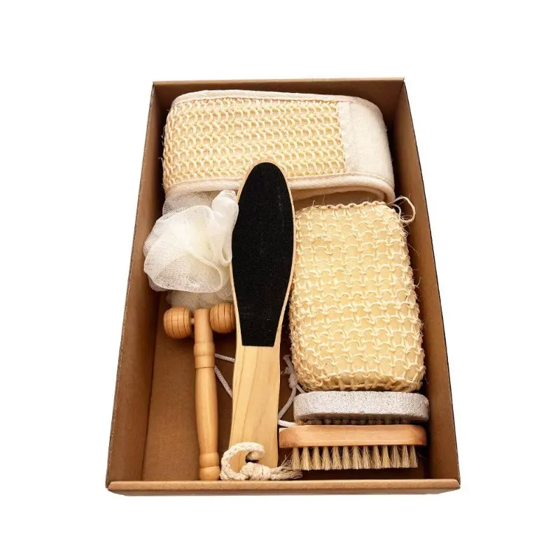 Luxury Wooden Spa Bath Gift Set, All-in-One Exfoliating Shower Accessories, Natural Body Care Kit, Perfect Birthday Holiday Present for Her