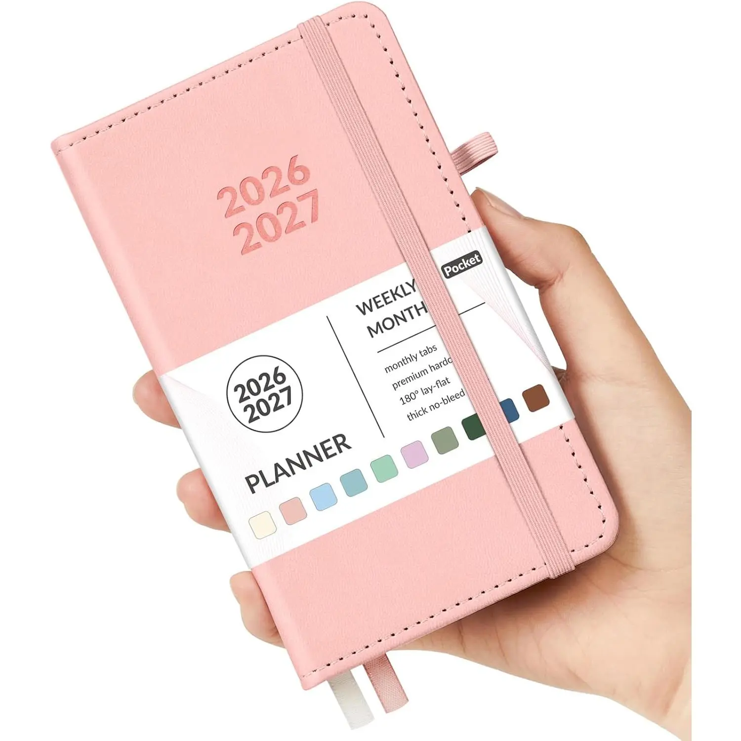 Pocket Planner 2026-2027, Weekly Monthly Planners for Purse, 3.5" x 6", July 2026-June 2027, Cute Small Daily Academic Calendar, Elastic Band, Hardcover Agenda for Women, Teacher