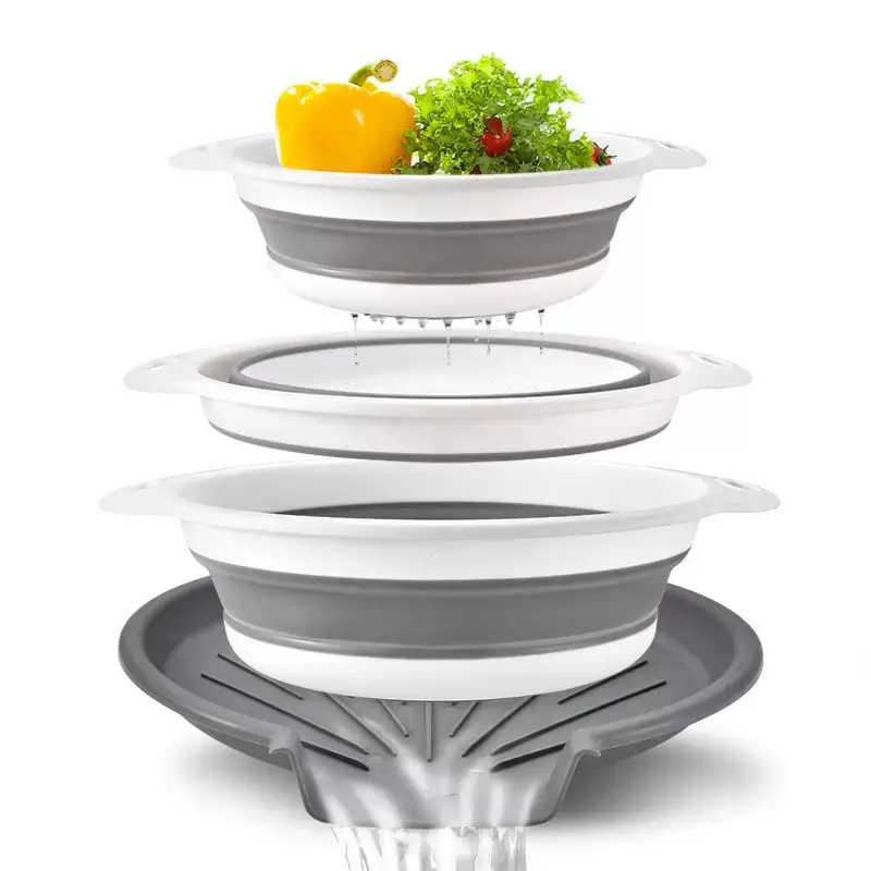 Collapsible Colanders 3-Pack Sturdy Kitchen Strainer Set, Compact with Over-Sink Self-Drainage Base, 3 Sizes (3QT, 4QT, 5QT) for Dinner Prep, Over The Sink Colander (Patent Pending, White)