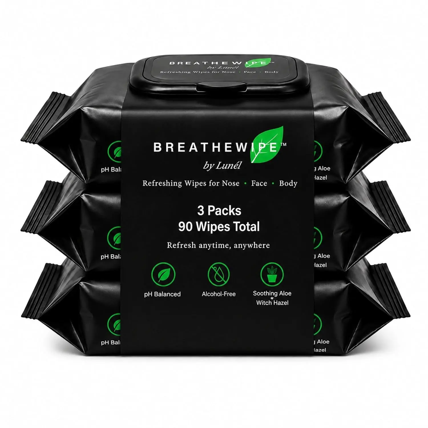 Breathewipe Cooling Wipes for Face & Body – Menthol, Peppermint & Eucalyptus | XL Refreshing Wipes for Men & Women | Post-Gym, Travel & Hot Weather Refresh (3 Packs, 90 Count)Gift