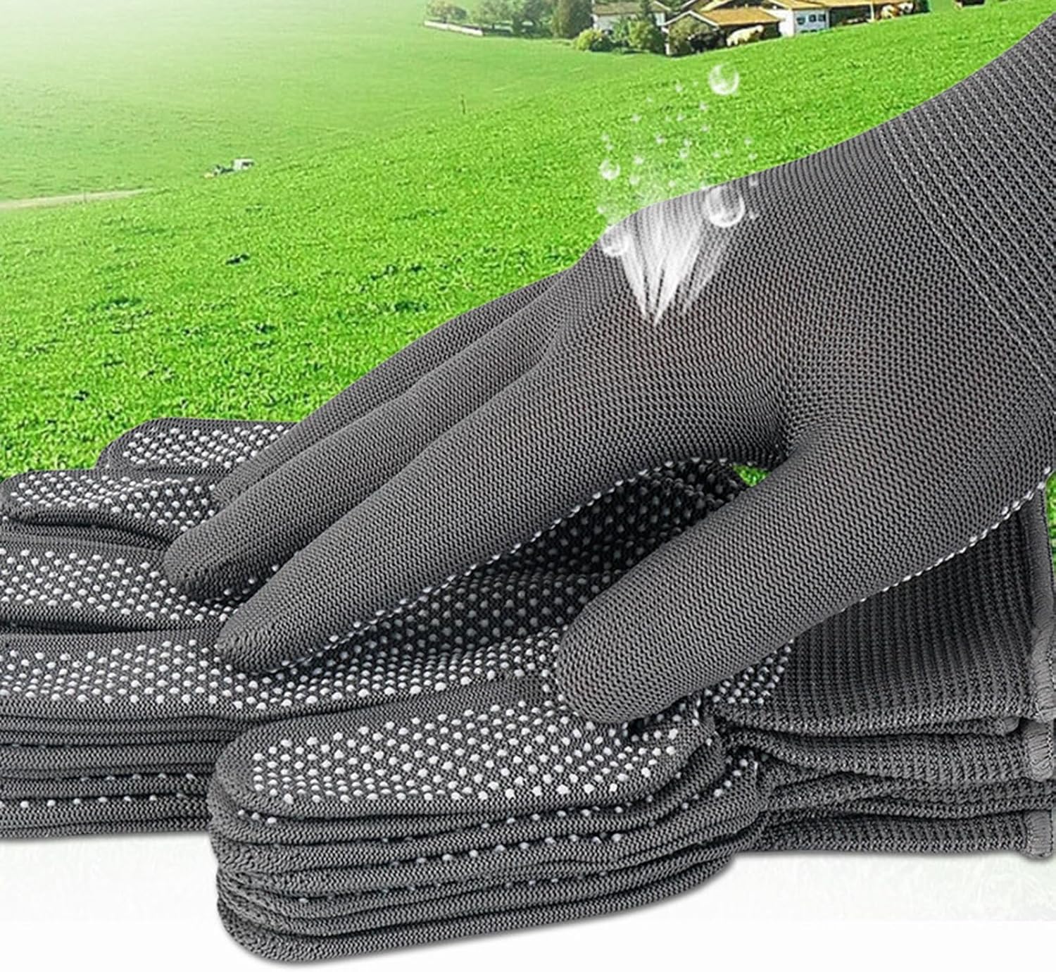 1 Pair  Work Gloves Anti-slip Knitted Stretchy Cloth Glove Thin Moist Glove Liners with Grip Gloves for Men Womens Safety Working Nylon Cloth Dot Grip Liners Moving for Men Warehouse Garden