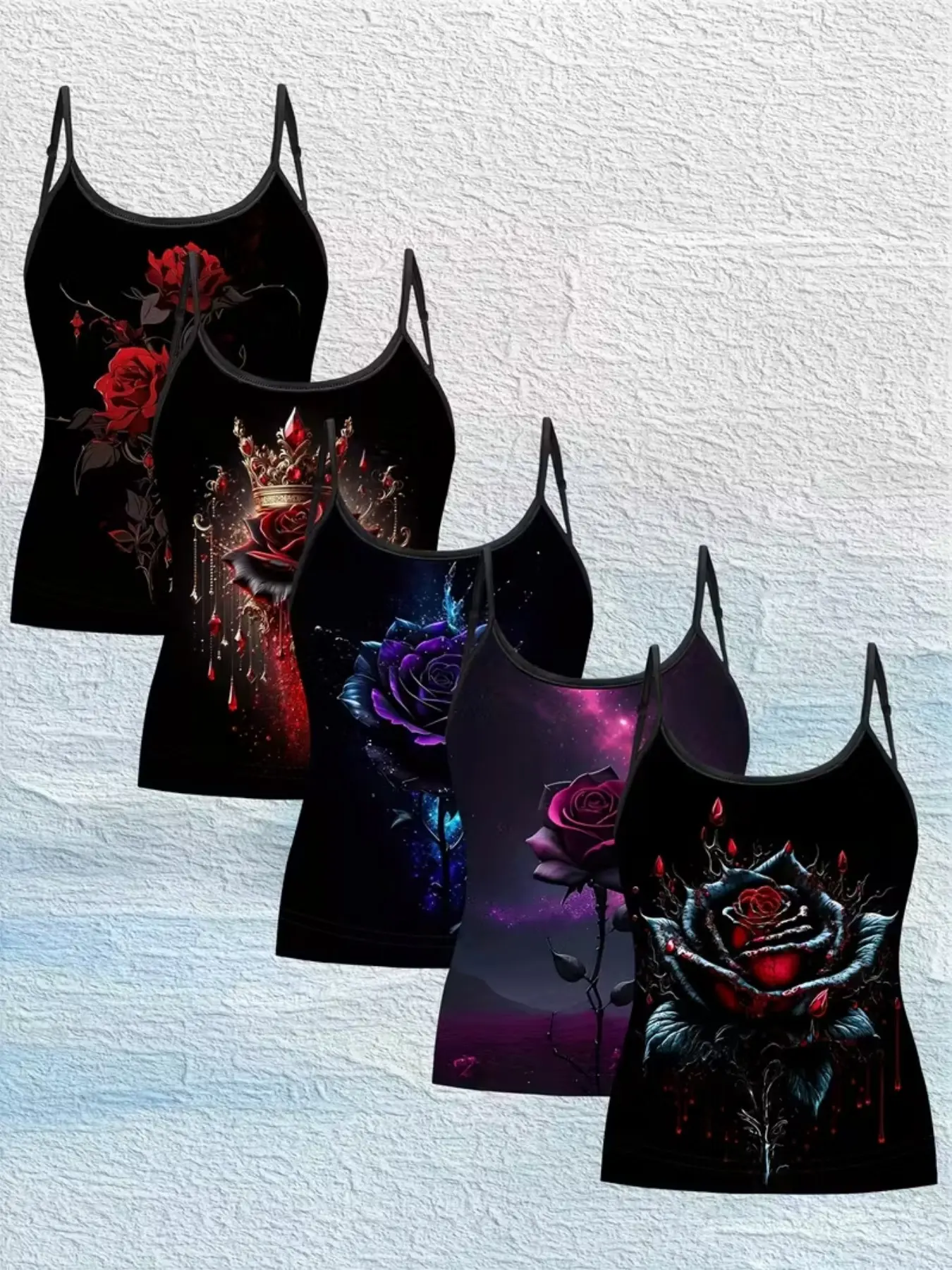 5 Piece Set Cool Quote Printed Stylish Tank Tops, European Style Funny Fashion Vest, Trendy Women's Casual Strap Top for All Seasons