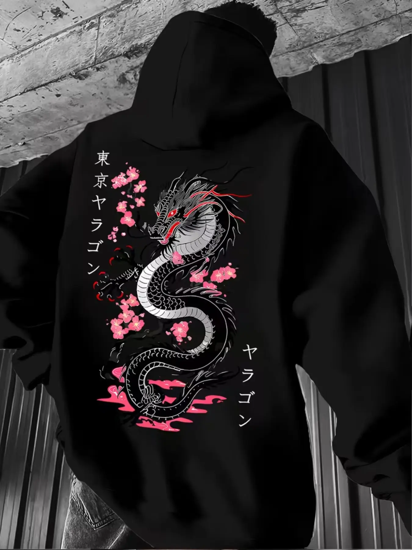 Men's Fashion New Dragon Print Hoodie, Polyester Fiber, Knitted Fabric with Kangaroo Pocket, Long Sleeve, Slim-Fit, All Seasons