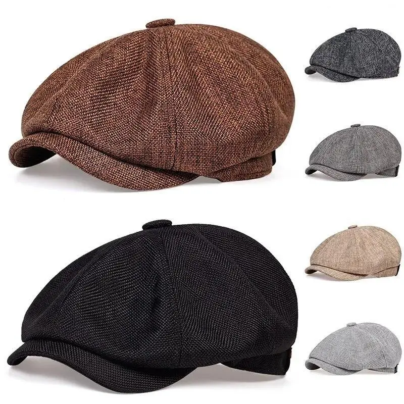 Men’s Vintage Peaky Blinders Newsboy Cap - British Style Octagonal Flat Cap, Comfortable Breathable Plain Baker Boy Cabbie Hat, Old Money Aesthetic Adjustable Leopard Print Fashion Accessory