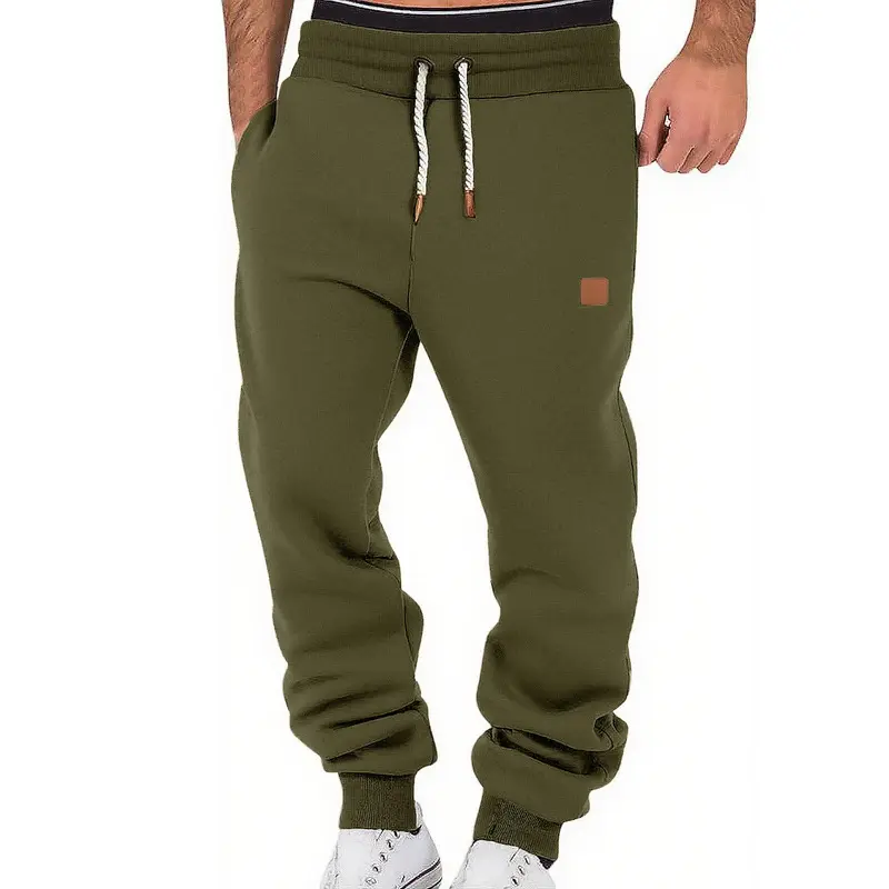 Men'S Solid Color Relaxed Stacked Sweatpants Cuffed Jogger Street Sports Casual Long Trousers