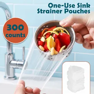 300 Counts Disposable Dishwashing Sink Drain fine mesh strainer Mesh Bag, has excellent stretchability for easy use-YY1
