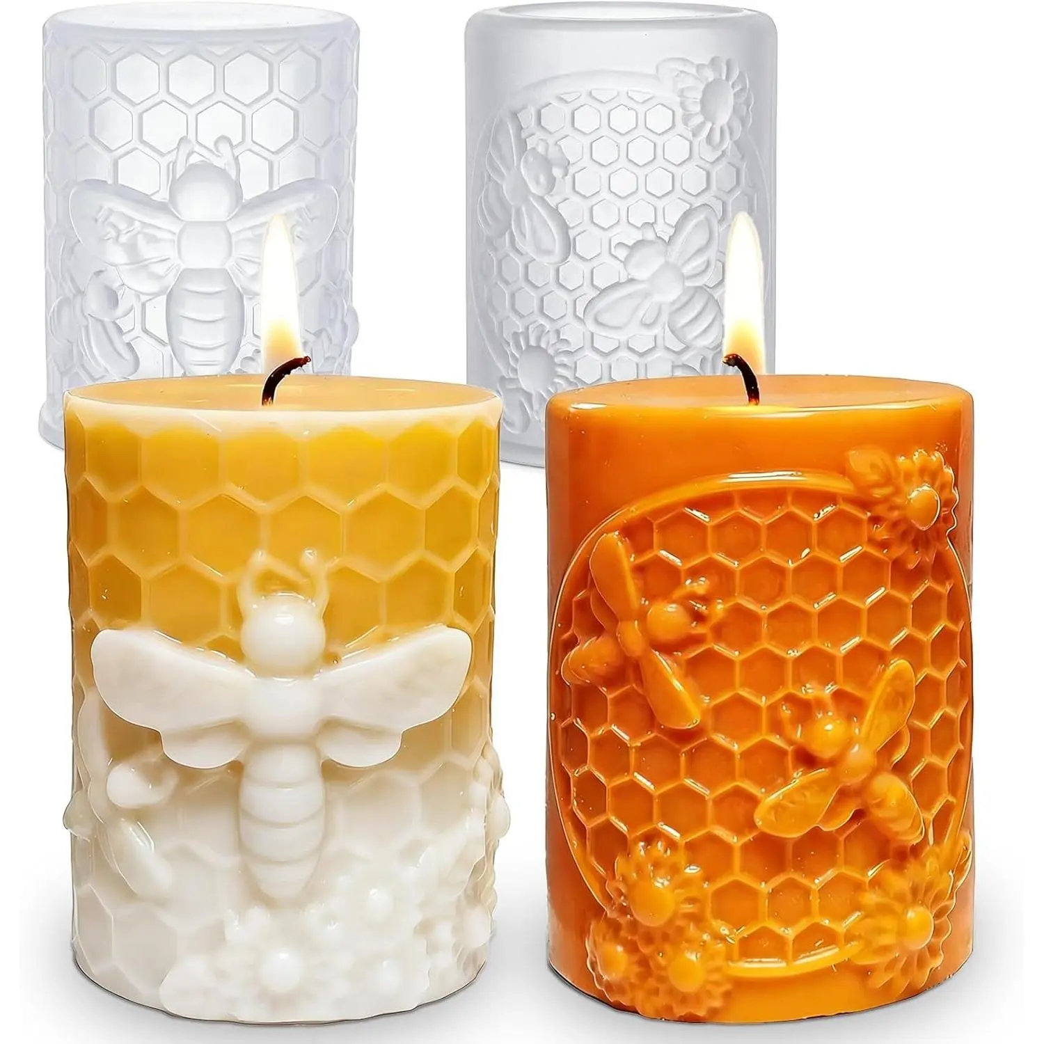 2PCS Bee Cylinder Silicone Candle Soap Molds, Honeycomb Flower Beeswax Mould for Resin Epoxy Casting Clay Wax Plaster Ornament, DIY Craft Home Decor