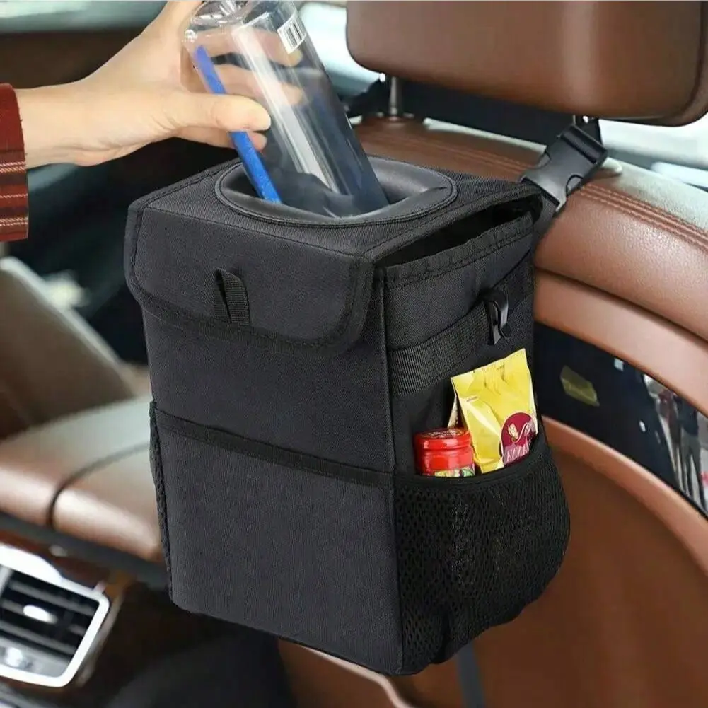 Foldable Car Trash Can with Lid and Storage Bag - Portable Multi-Functional Trash Can for Cars, Trucks, SUVs, Home, and Office - Durable Polyester Material, Easy to Clean, Fits Cup Holders, Portable Trash Can, Car Storage Box, Stylish Design, Secure