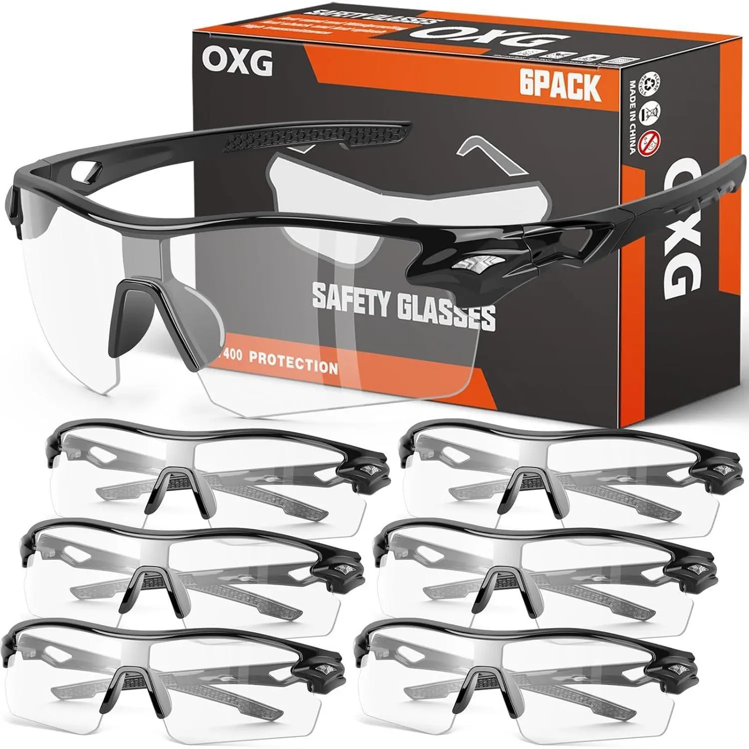 Unisex 6-Pack ANSI Z87.1 Polycarbonate Safety Glasses - Scratch-Resistant Wraparound Lenses, UV400 Shield, Impact-Safe Hunting Safety Gear for Outdoor Use