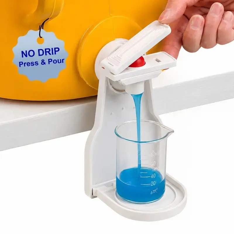 Laundry Detergent Dispenser Holder, Upgrade Nozzle, Tray, Easy Open Switch, Dirty Liquid Storage Organizer for Laundry Room
