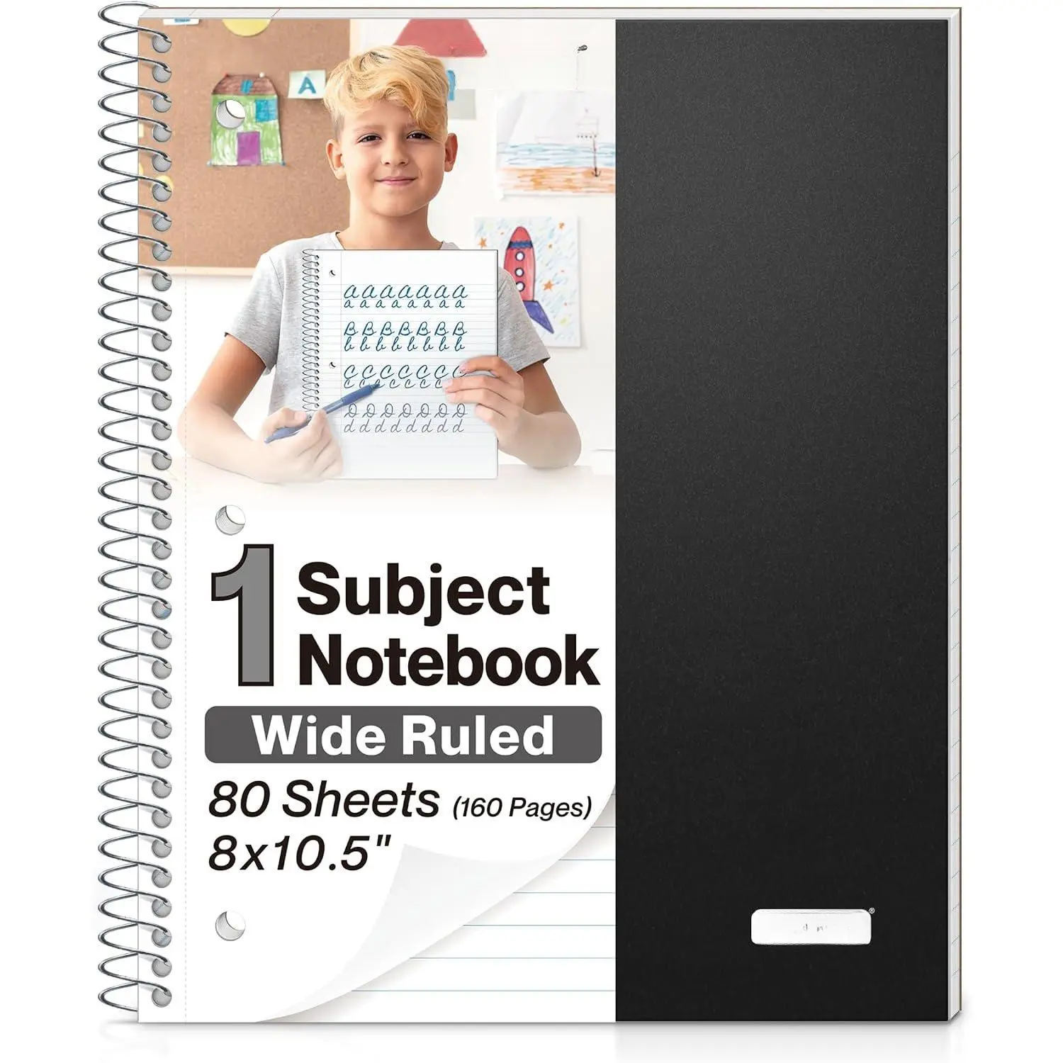 1 Subject Notebook, Plastic Cover, 80 Sheets, Spiral Notebook, Wide Ruled 8x10.5 Paper, 3-Hole Punched -Off Pages, Divider with Pockets