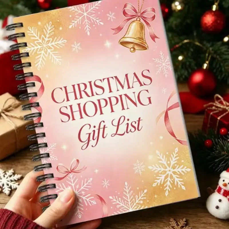 Gold Snowflake Christmas Bell Coil Notebook, Stationery, Holiday Gift Shopping List Planner, Holiday Planning, Festive Gifting Organizer, Perfect for Christmas Season