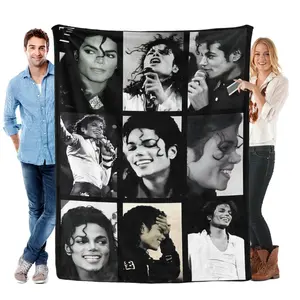 Michael Jackson Collage Portrait Flannel Throw Blanket, Soft Warm Cozy Blanket for Bed Sofa Couch, Iconic Monochrome Music Legend Style Home Decor, Dorm Room Essential, Holiday Birthday Gift for MJ Fans