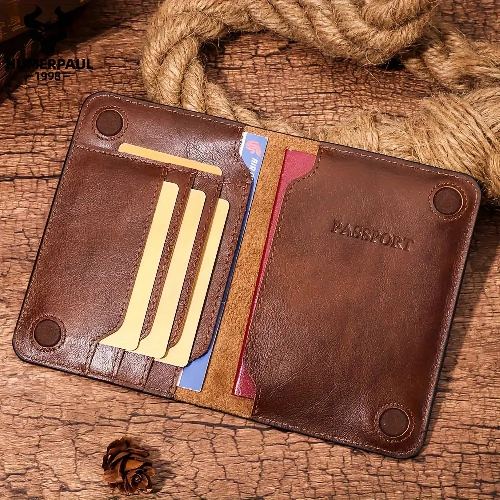 Top Grain Leather Travel Passport Holder Wallet RFID Genuine Leather Mens Credit Card Holder Wallet Slim Purse with Multi Card Slot