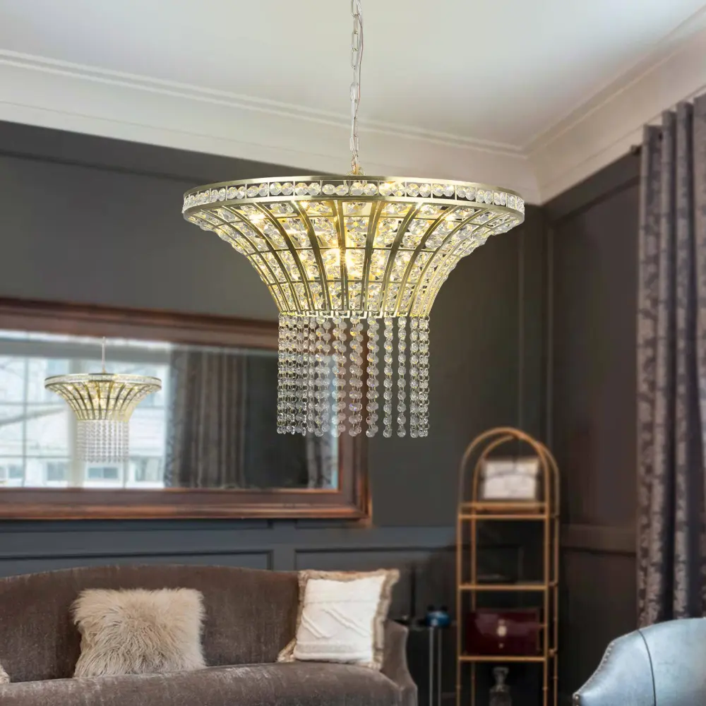 8-Light Crystal Waterfall Chandelier, 23.6in Wide Modern Luxury Hanging Fixture, Sparkling Crystal Raindrops Ceiling Light, Elegant Dining Room Living Room Lighting, Glam Home Decor (Bulbs Not Included), Sparkling Lights