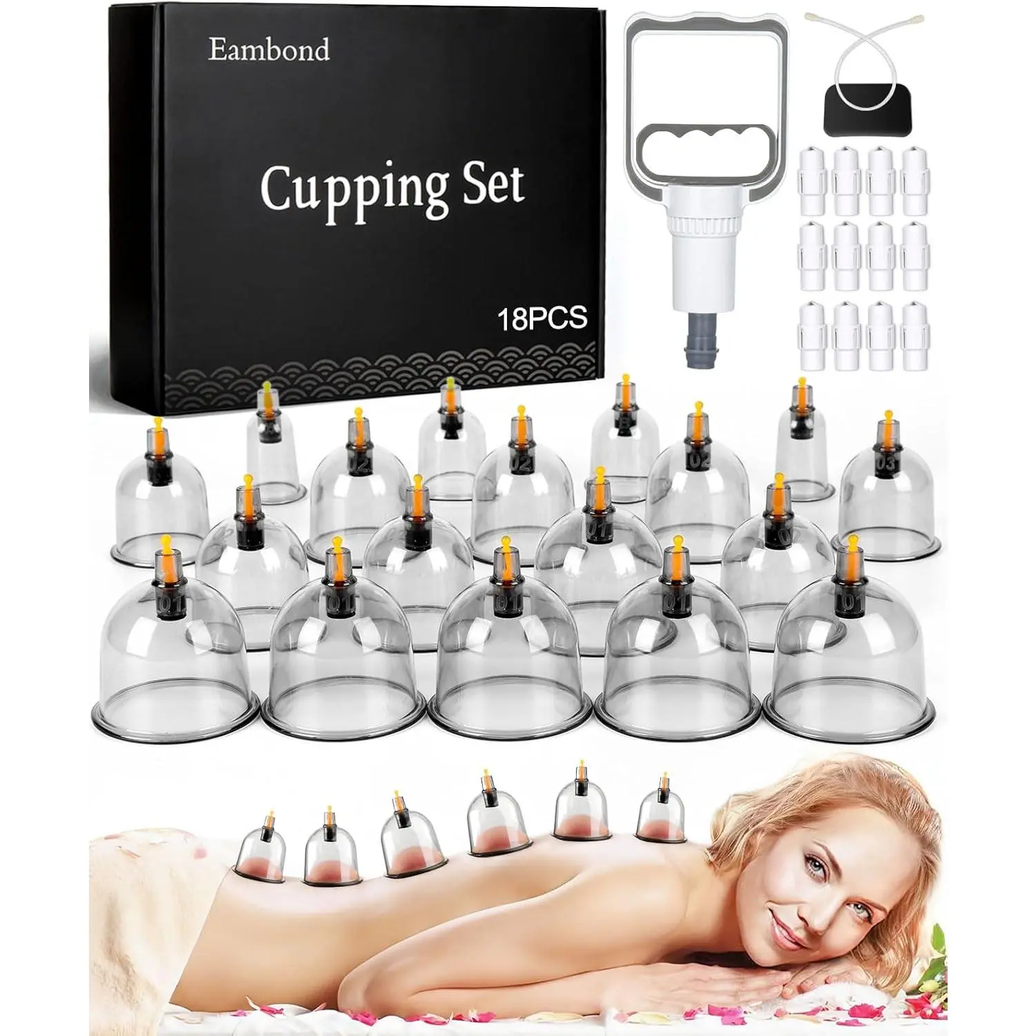Vacuum Cupping Therapy Kit with Vacuum Pump & Multiple Silicone Cups, At-Home Skincare Tool for Back Massage, Pain Relief & Cellulite Reduction