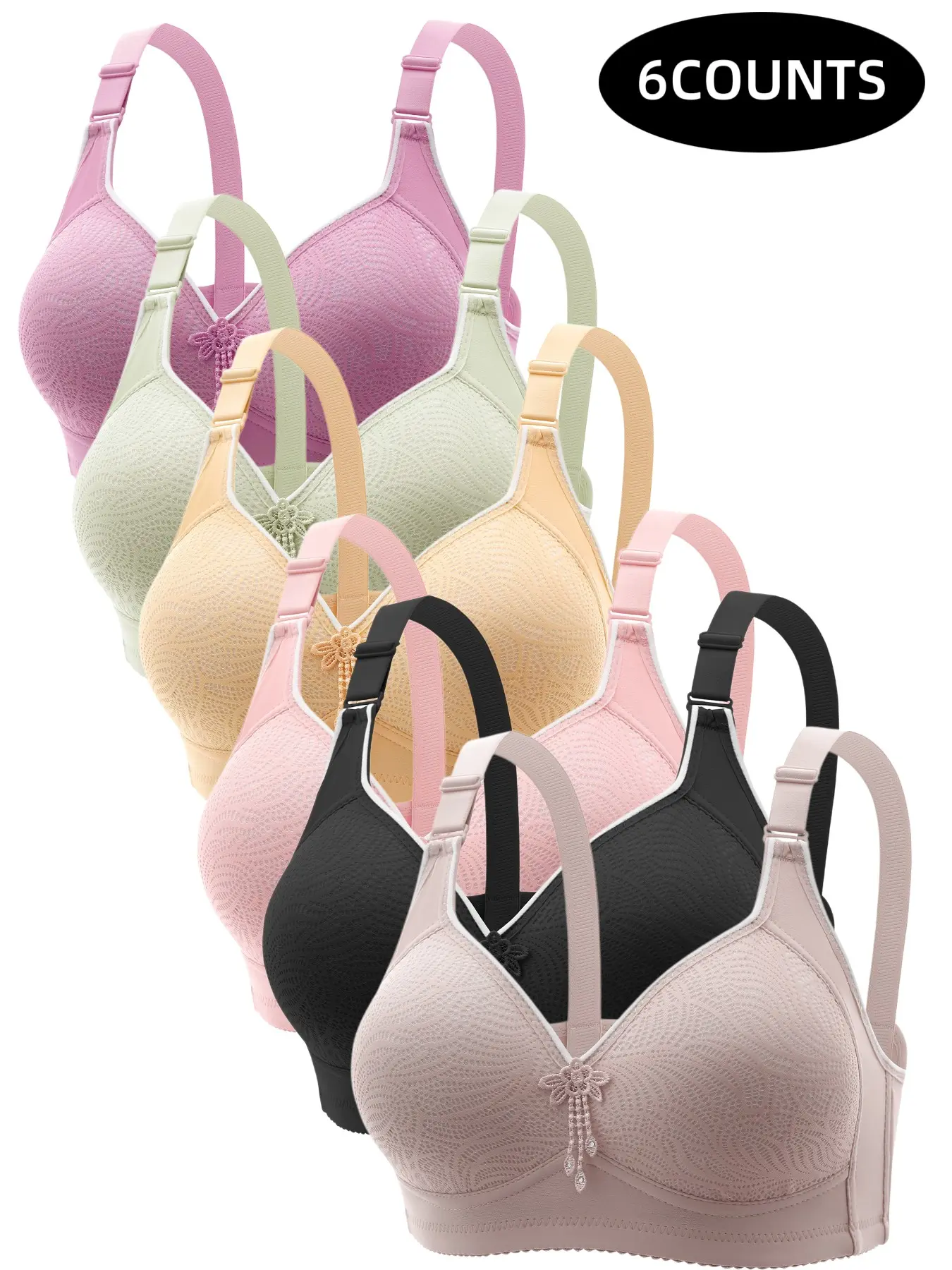 Women's Contrast Binding Push Up Bra, Casual Soft Comfortable Breathable Wireless Bra, Women's Lingerie for All Seasons