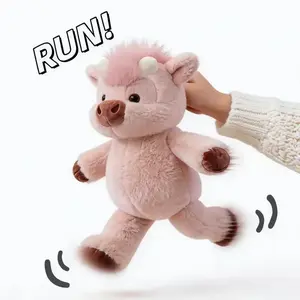 35-45inch Interactive Highland Cow Plush Toy, Moving Arms & Legs, Pull Head to Make It Run, Fun Stuffed Animal for Kids & Adults