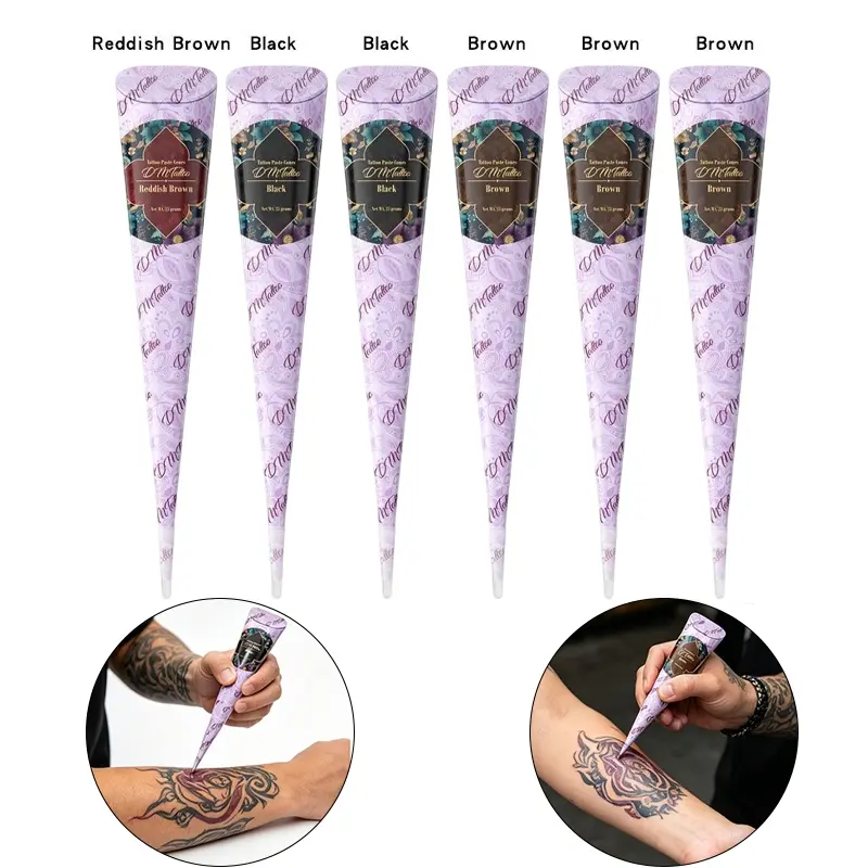 Multi-color Henna Tattoo Cone Set, Waterproof Pigment Temporary Henna Paste, Beginner-friendly DIY Body Painting Cream, Leg Body Makeup, Versatile Tattoo Tool for Hands Arms Back Legs Decorations for Festivals Parties & Personalized Styling