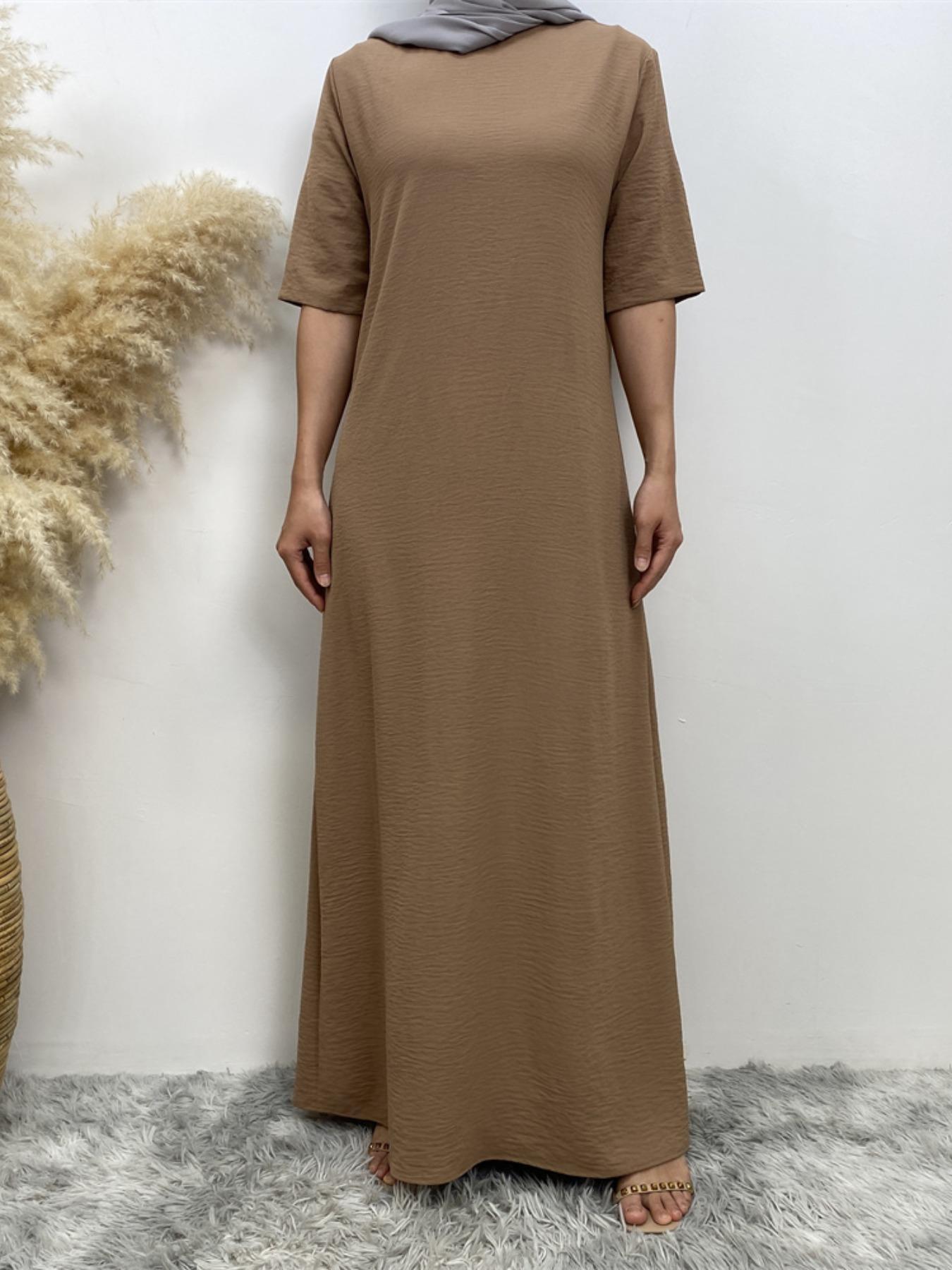 Women's Modest Solid Color Round Neck Long Dress, Casual Half Sleeve Long Dress for Summer, Women's Islamic Clothing for Daily Wear, Muslim Dress, Modest Style Dress, Modest Muslim Outfits