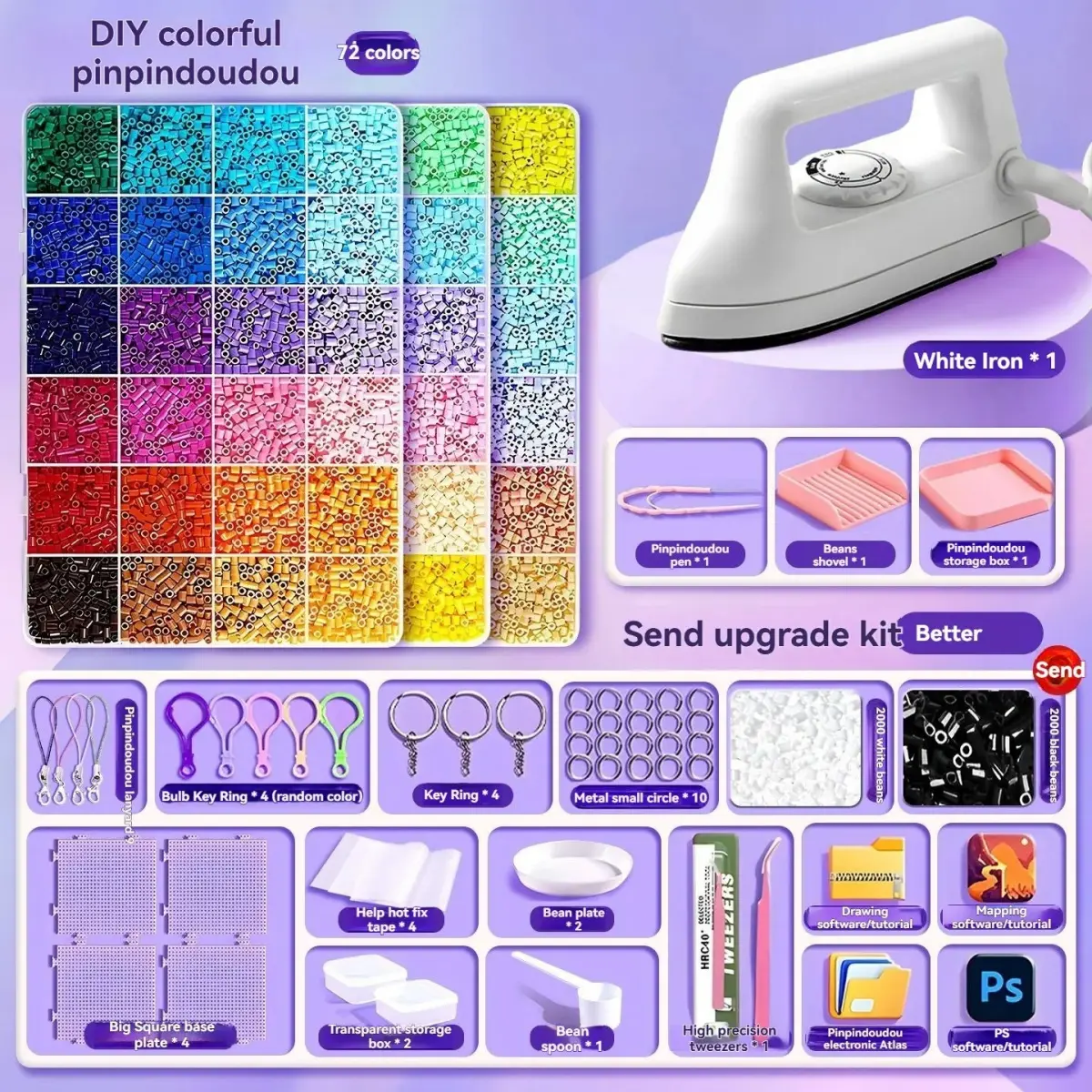 Fuse Beads Kit-3D-Easy DIY Crafts Supplies for Handicraft Enthusiast, Women, Great Supplies for Fuse Beads Artist, Art Decorations for Room, 24/48/72/96/120-Colors 14400-72000Pcs 2.6mm, Ideal Gift, Pixel Art,  End Of Year Student Gifts