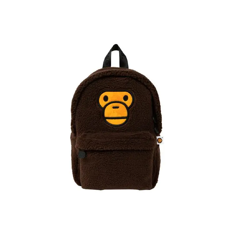 A Bathing Ape Fleece Backpack with Ape Embroidery – Unisex Casual Style in Brown