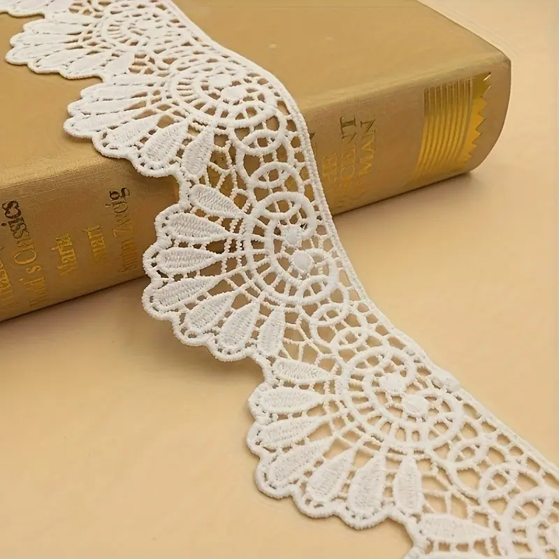 Elegant Floral Embroidered Lace Trim, 2.3 Inches Wide, Polyester Edge, Ideal for DIY Clothing, Home Decor, Dresses, and Lace Detailing