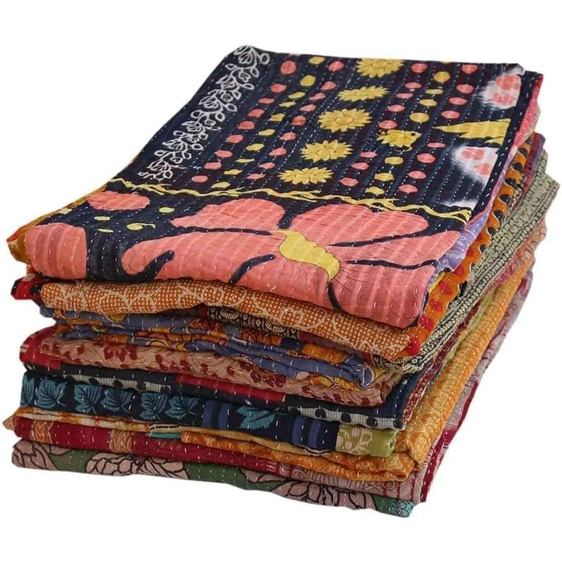 Wholesale Indian Vintage Mix Lot Tribal Kantha Quilts 3 Pack Vintage Cotton Bed Cover Throw with Assorted Old Patches