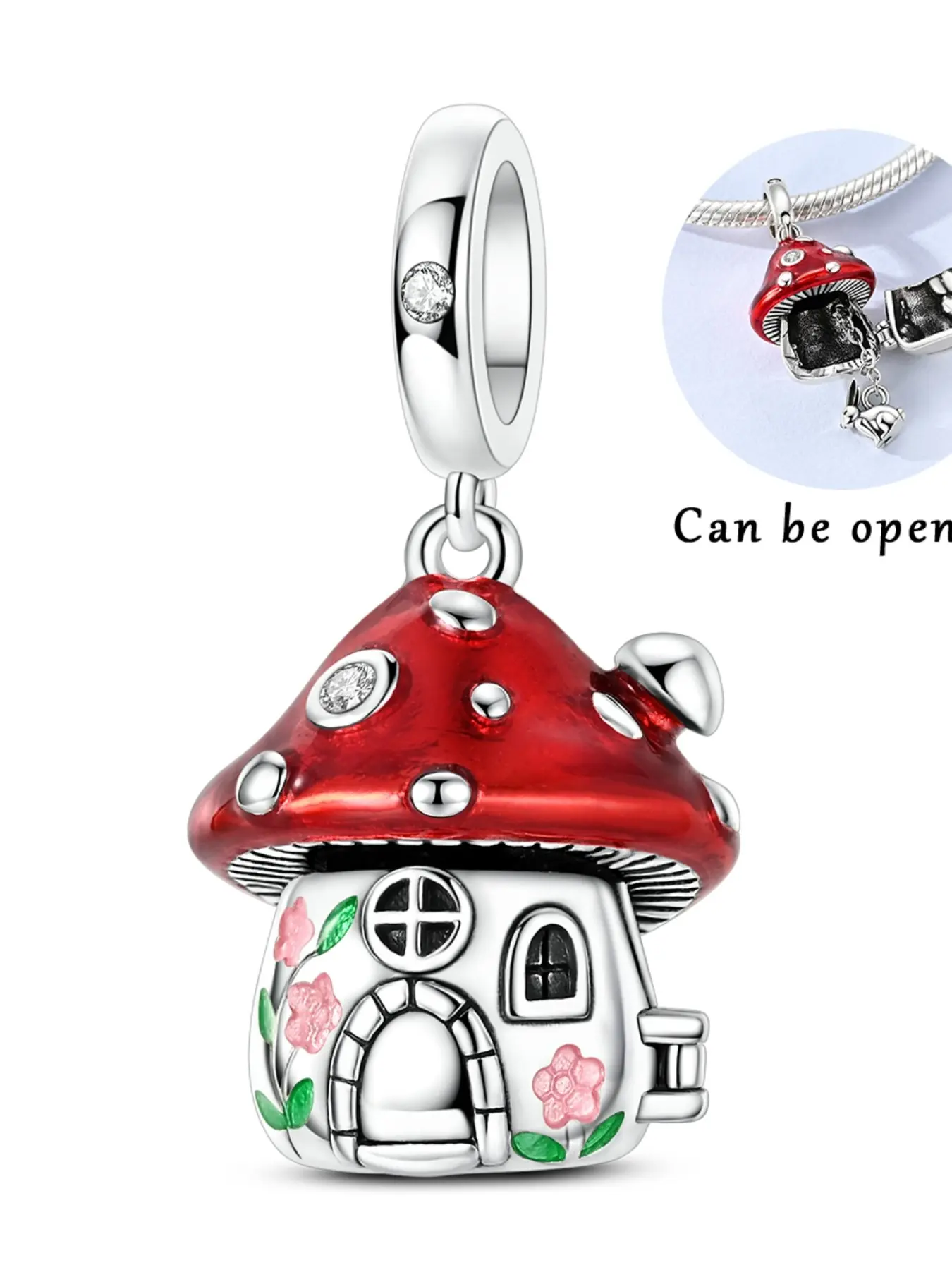 Adjustable Mushroom House Pendant, European Snake Bracelet Necklace, DIY Bead Charm, Elegant Gift Accessory, Perfect for Festivals